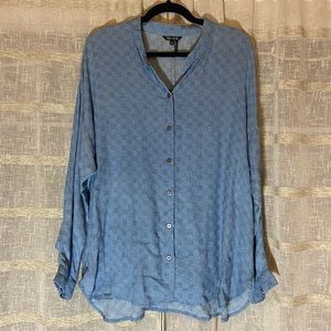 Nic + Zoe Blue button-down with ruffled sleeves women sz M